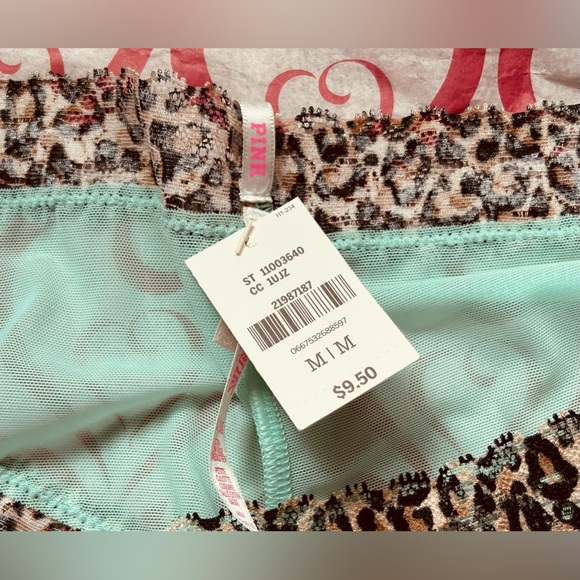 NWT VS PINK Lace Mint Leopard print Cheeky panty underwear Medium - Picture 3 of 3